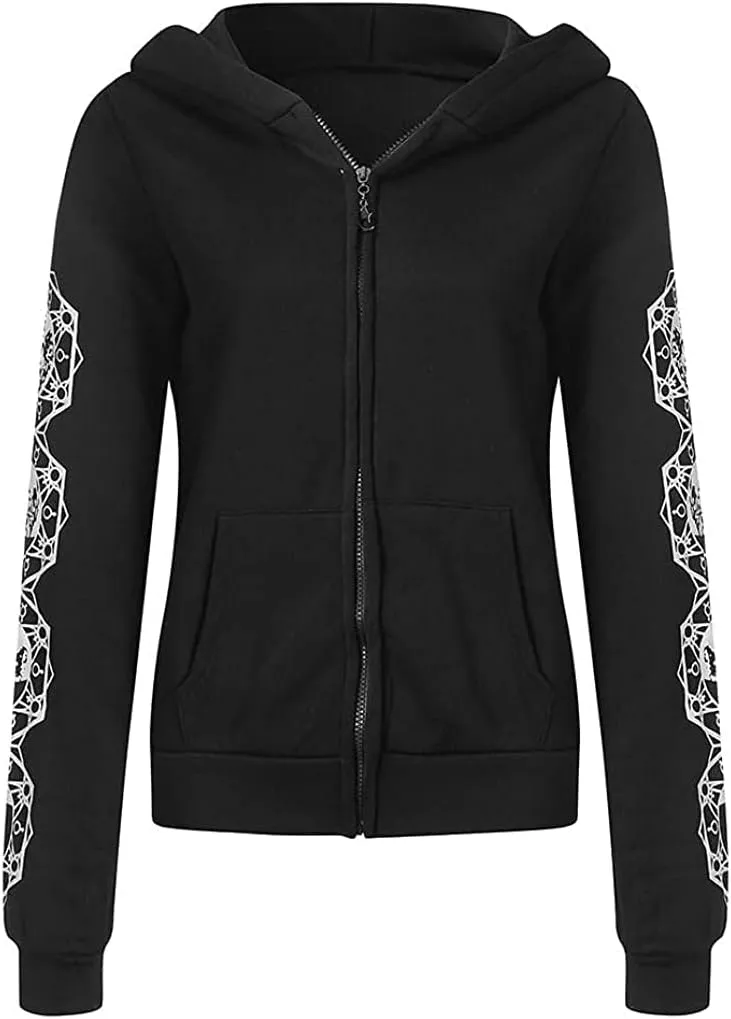 Women's Gothic Hoodie Jackets Punk Coats Goth Long Sleeve Hooded Sweatshirt Zip Up Cardigan Top Outwear