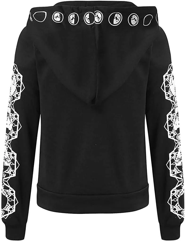 Women's Gothic Hoodie Jackets Punk Coats Goth Long Sleeve Hooded Sweatshirt Zip Up Cardigan Top Outwear