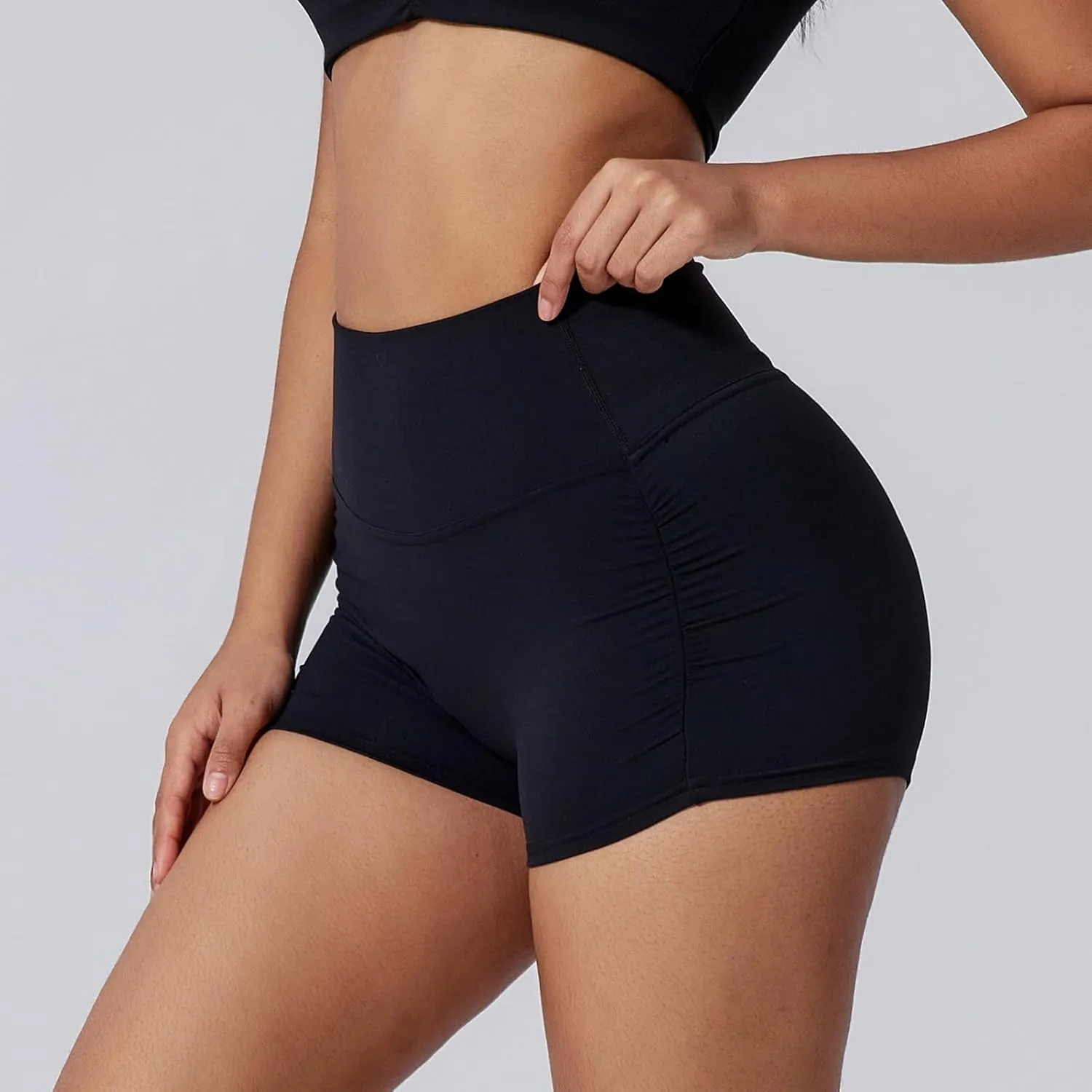 Women's High Waist Yoga Booty Shorts Workout Wrinkled Dance Hot Pants Butt Lifting Jogger Shorts Rave Outfits