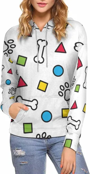 Womens Hoodie Paw print Bones Geometric Figures Women Sweatshirts Long Sleeve Sweaters Pullover Outfits