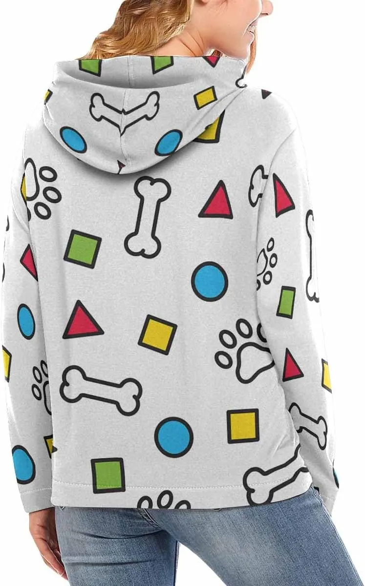 Womens Hoodie Paw print Bones Geometric Figures Women Sweatshirts Long Sleeve Sweaters Pullover Outfits