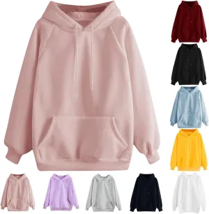 Women's Hoodies Casual Long Sleeve Pullover Tops Pocket Solid Oversized Fall Winter Lightweight Hooded Sweatshirts