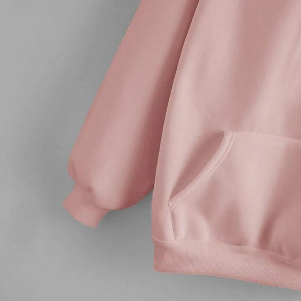 Women's Hoodies Casual Long Sleeve Pullover Tops Pocket Solid Oversized Fall Winter Lightweight Hooded Sweatshirts