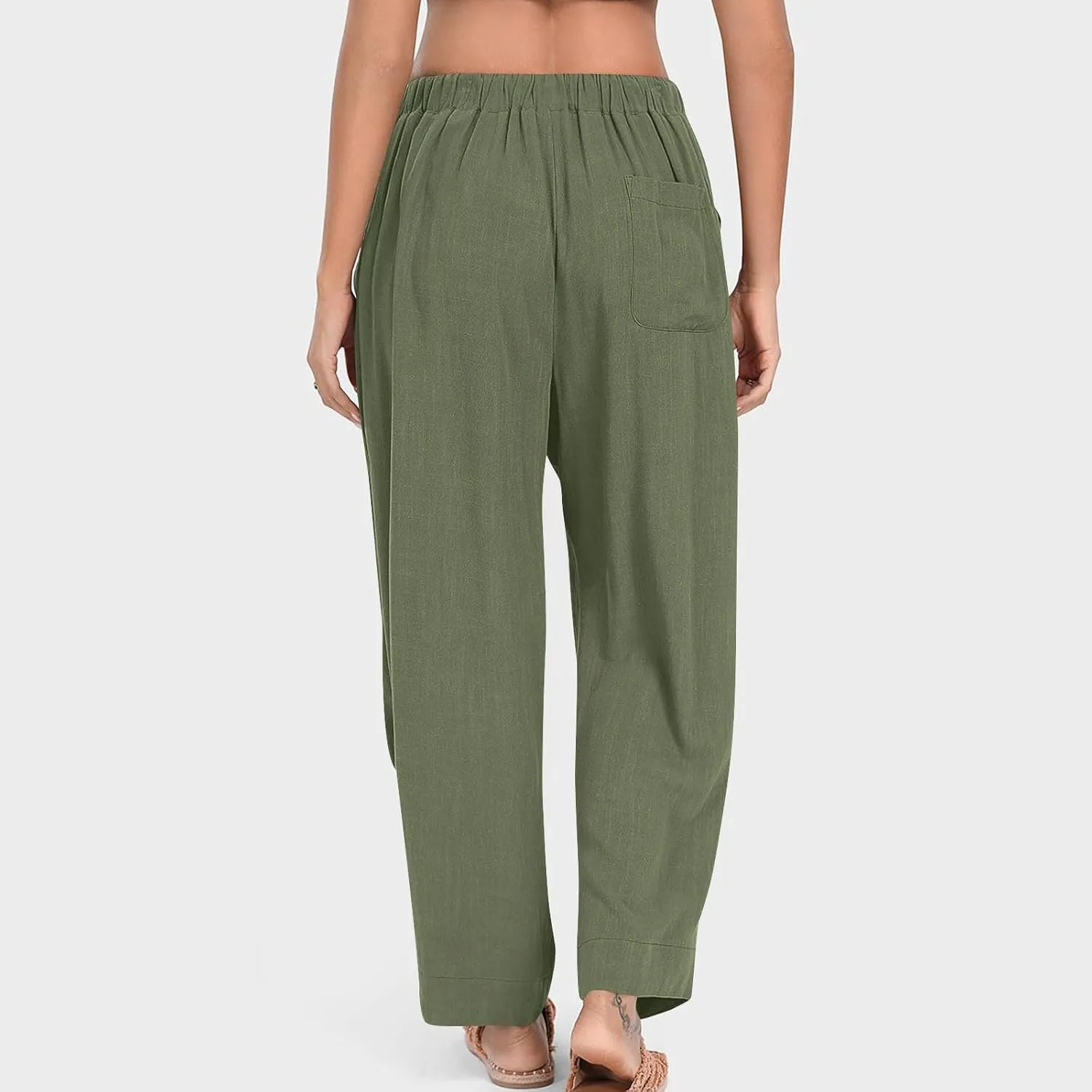 Womens Linen Baggy Harem Pants Summer Drawstring Casual Lounge Trouser 2025 Beach Travel Vacation Clothes with Pocket
