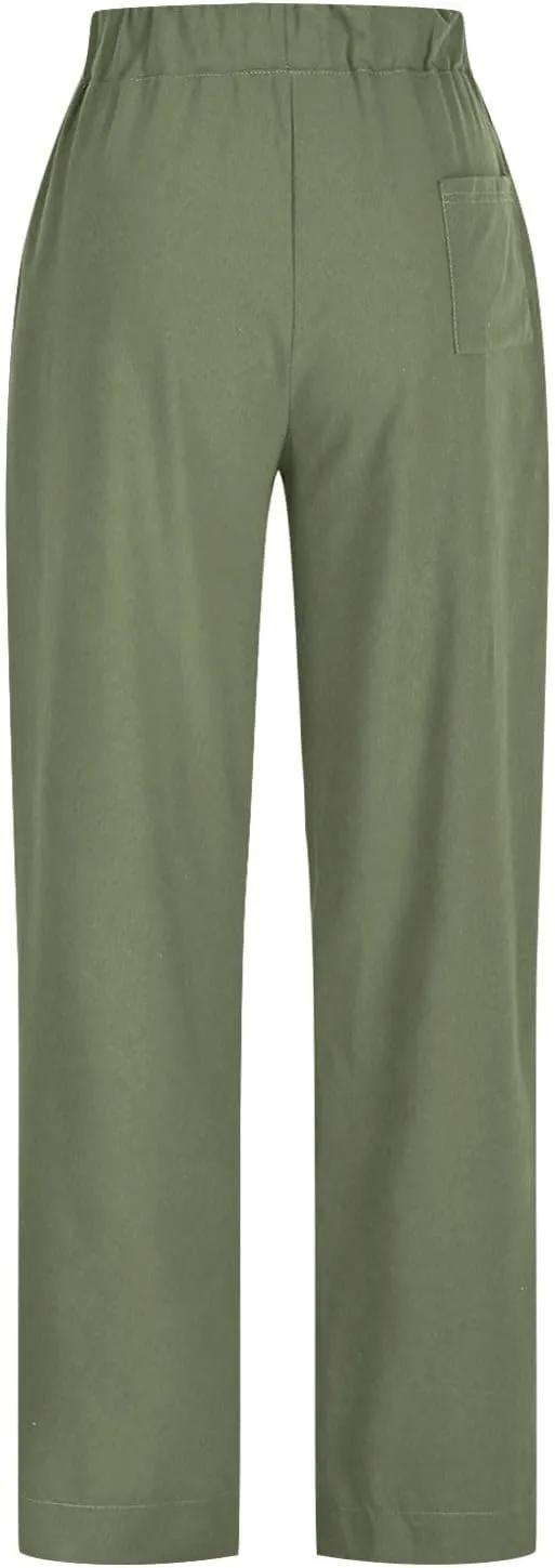 Womens Linen Baggy Harem Pants Summer Drawstring Casual Lounge Trouser 2025 Beach Travel Vacation Clothes with Pocket