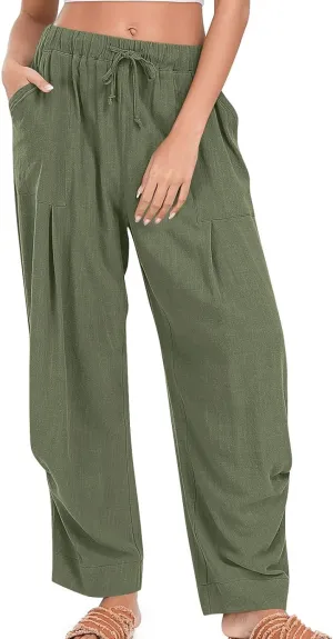 Womens Linen Baggy Harem Pants Summer Drawstring Casual Lounge Trouser 2025 Beach Travel Vacation Clothes with Pocket