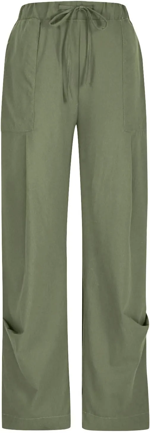 Womens Linen Baggy Harem Pants Summer Drawstring Casual Lounge Trouser 2025 Beach Travel Vacation Clothes with Pocket