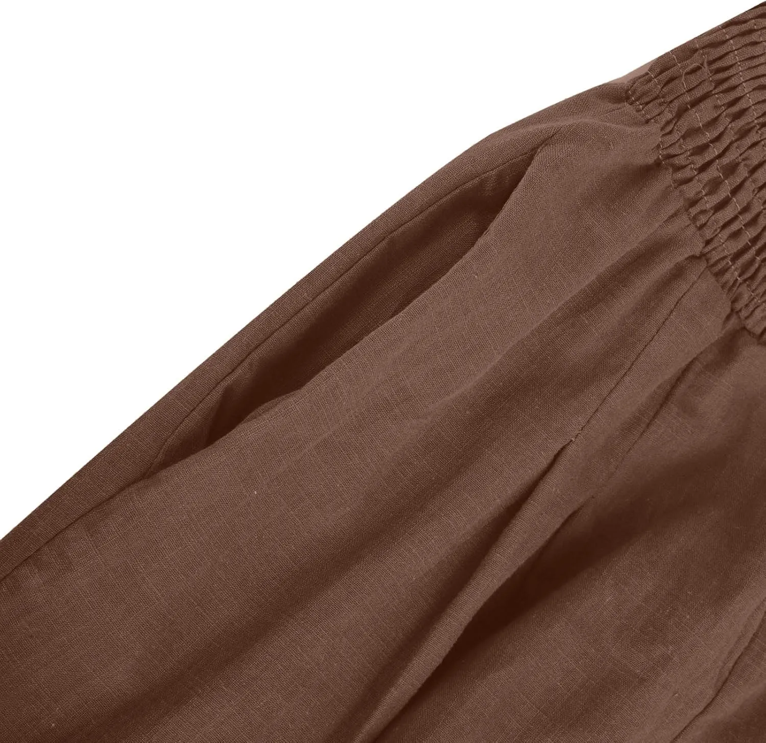 Womens Linen Pants Palazzo Summer Casual Wide Leg Trousers Elastic High Waist Loose Fit Beach Palazzo with Pockets