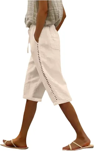 Women's Linen Summer Flowy Palazzo Pants Low Waist Bootcut Slim-Fit Palazzo Pants Work Business