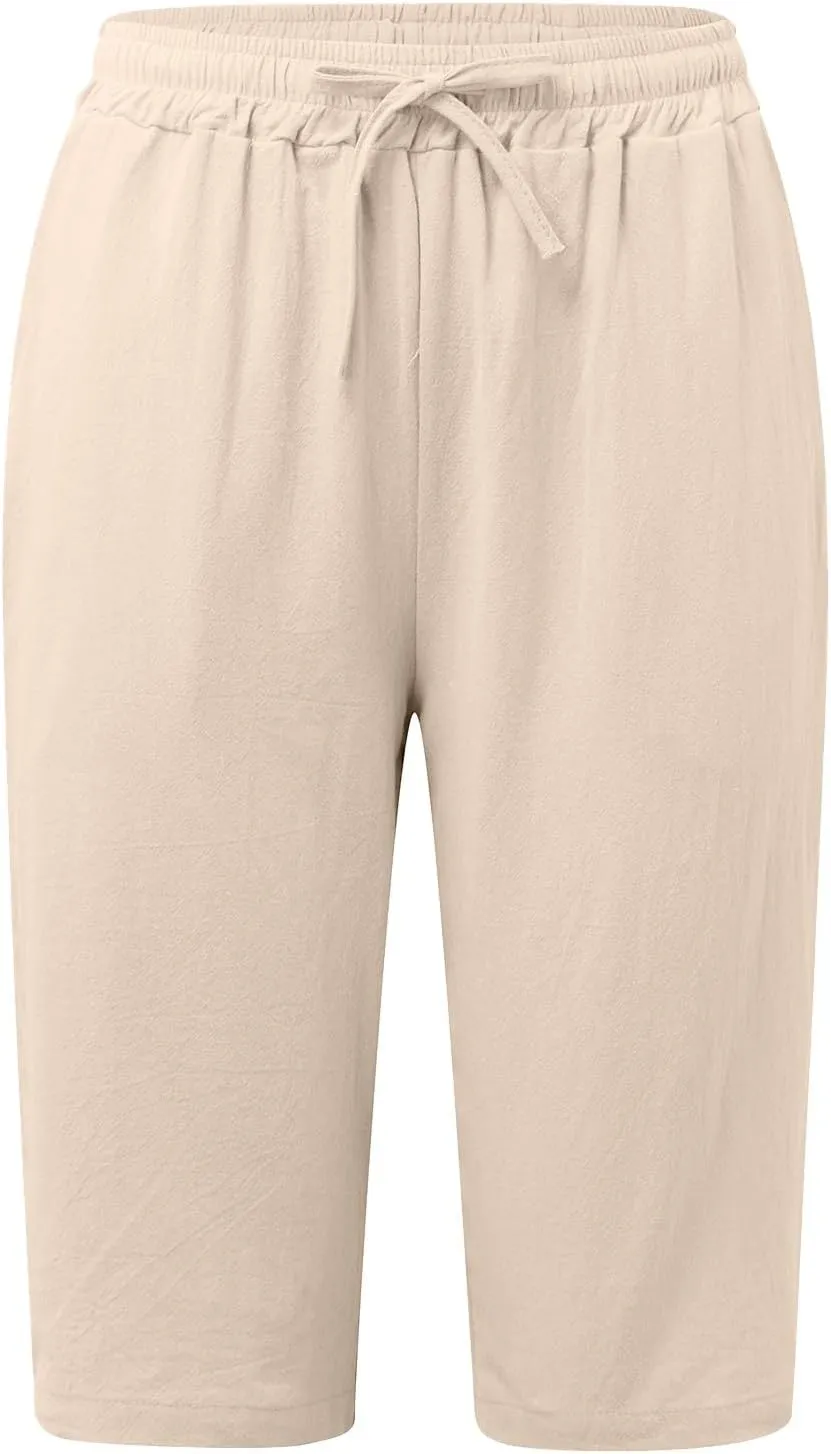 Women's Linen Summer Flowy Palazzo Pants Low Waist Bootcut Slim-Fit Palazzo Pants Work Business