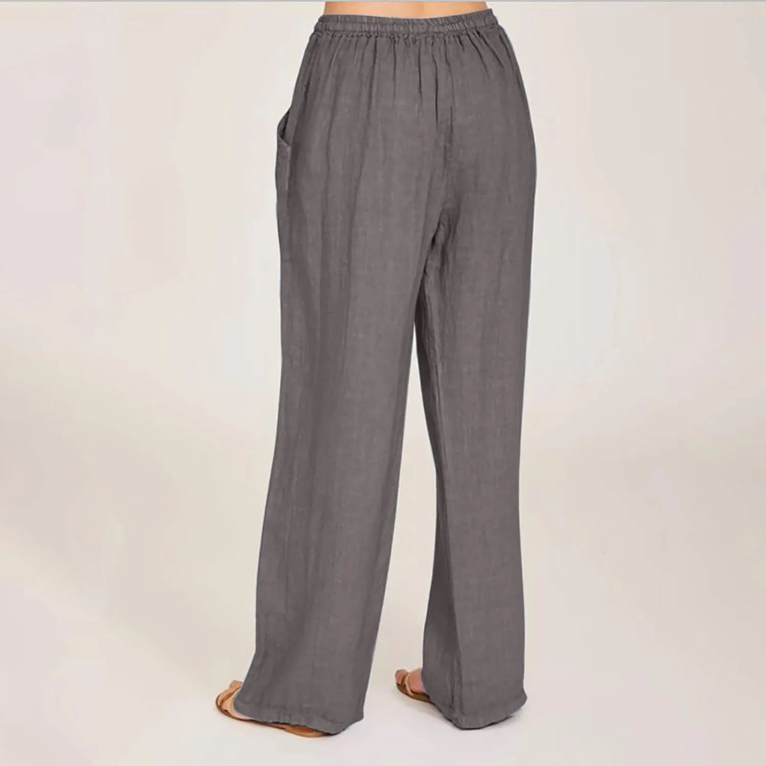 Womens Linen Wide Leg Palazzo Pants Casual Loose Drawstring Summer Beach Travel Vacation Harem Pants with Pockets