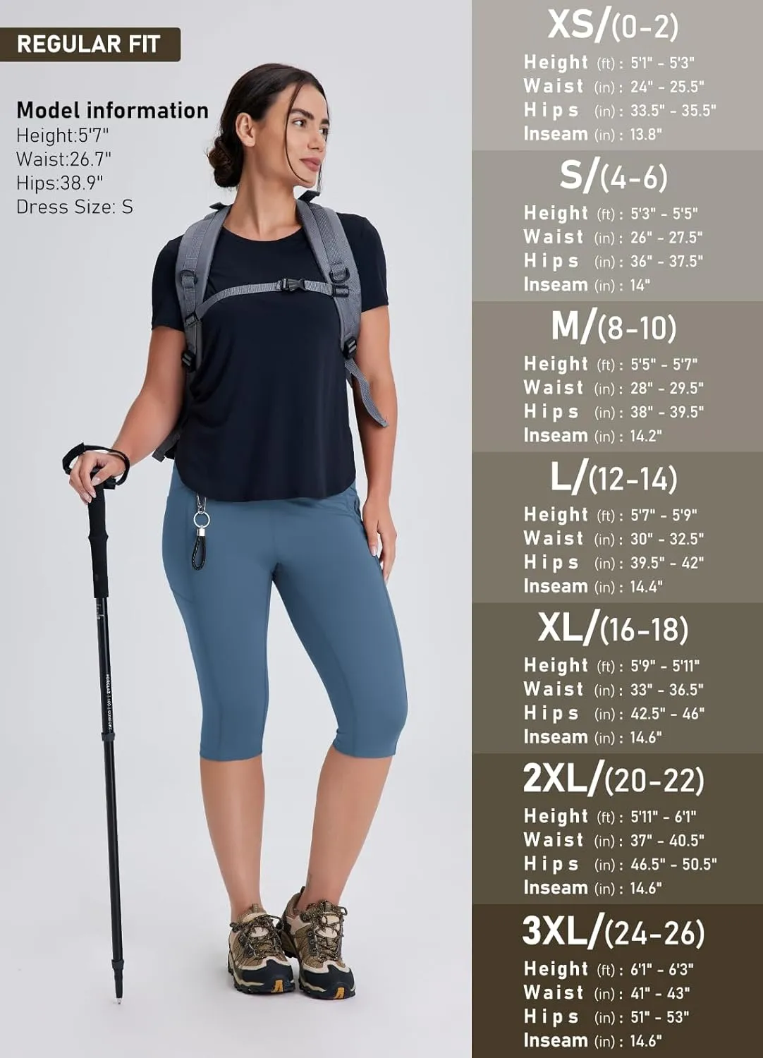 Women's Long Biker Shorts Hiking Knee Length Capri Leggings, High Waisted Bermuda Shorts with Pockets 14 Inch