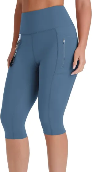 Women's Long Biker Shorts Hiking Knee Length Capri Leggings, High Waisted Bermuda Shorts with Pockets 14 Inch