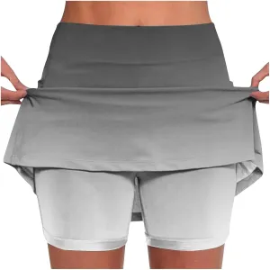 Women's Mini Tennis Skirts Golf Skorts Gradient Color High Waisted Athletic Skort Running Workout Built-in Shorts