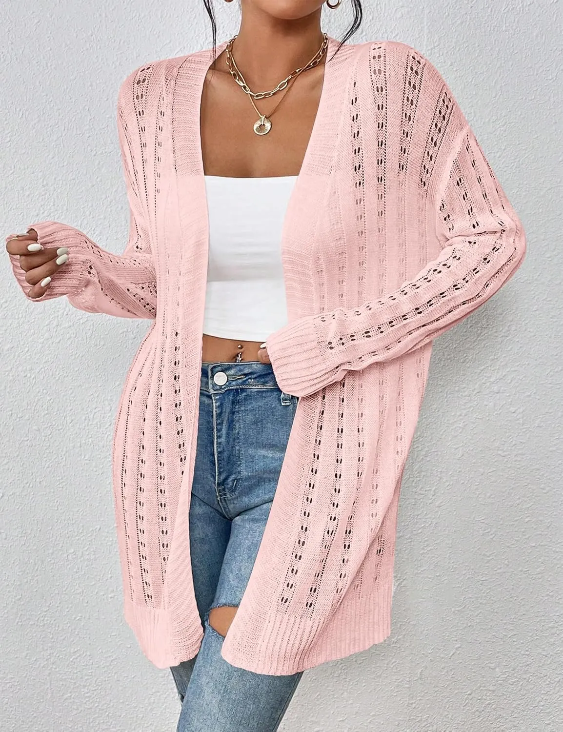 Womens Open Front Lightweight Cardigan Sweaters Crochet Long Sleeve Cardigans Summer Boho Beach Swimsuit Cover Up