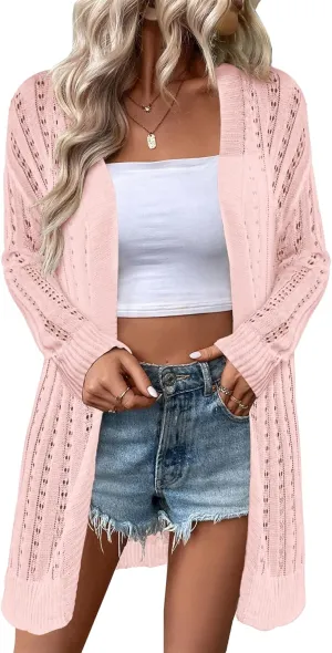 Womens Open Front Lightweight Cardigan Sweaters Crochet Long Sleeve Cardigans Summer Boho Beach Swimsuit Cover Up