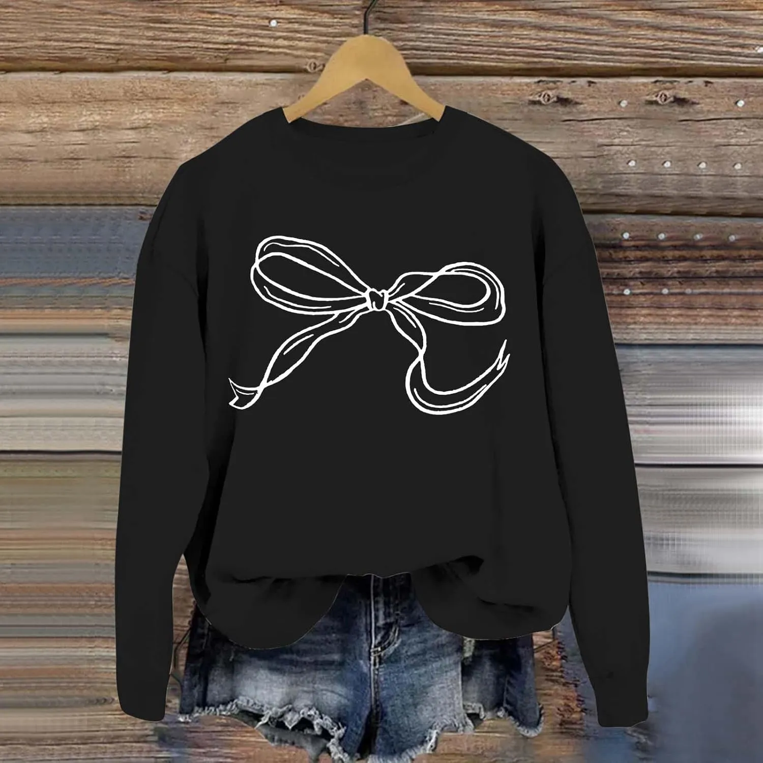 Womens Oversized Crewneck Sweatshirt Hoodies Women Cute Bow Graphic Sweatshirts Long Sleeve Fleece Pullover Bow Sweater Y2k