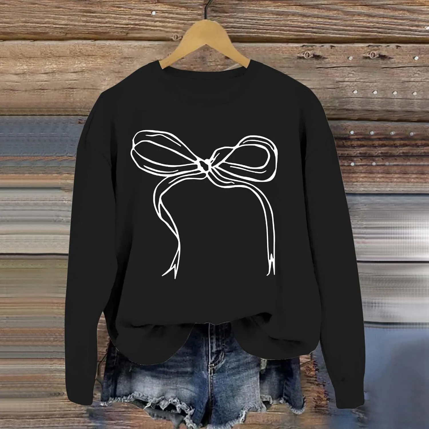Womens Oversized Crewneck Sweatshirt Hoodies Women Cute Bow Graphic Sweatshirts Long Sleeve Fleece Pullover Bow Sweater Y2k