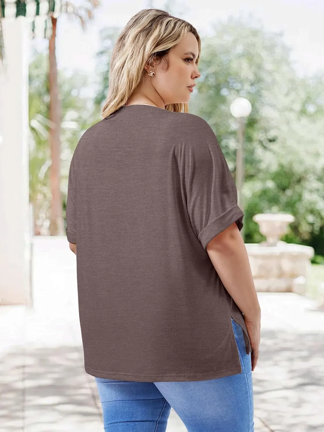 Womens Plus Size Summer Tops Oversized Half Sleeve Crew Neck T Shirts Loose Fit Tee Top Flowy Casual Blouses XL-5XL