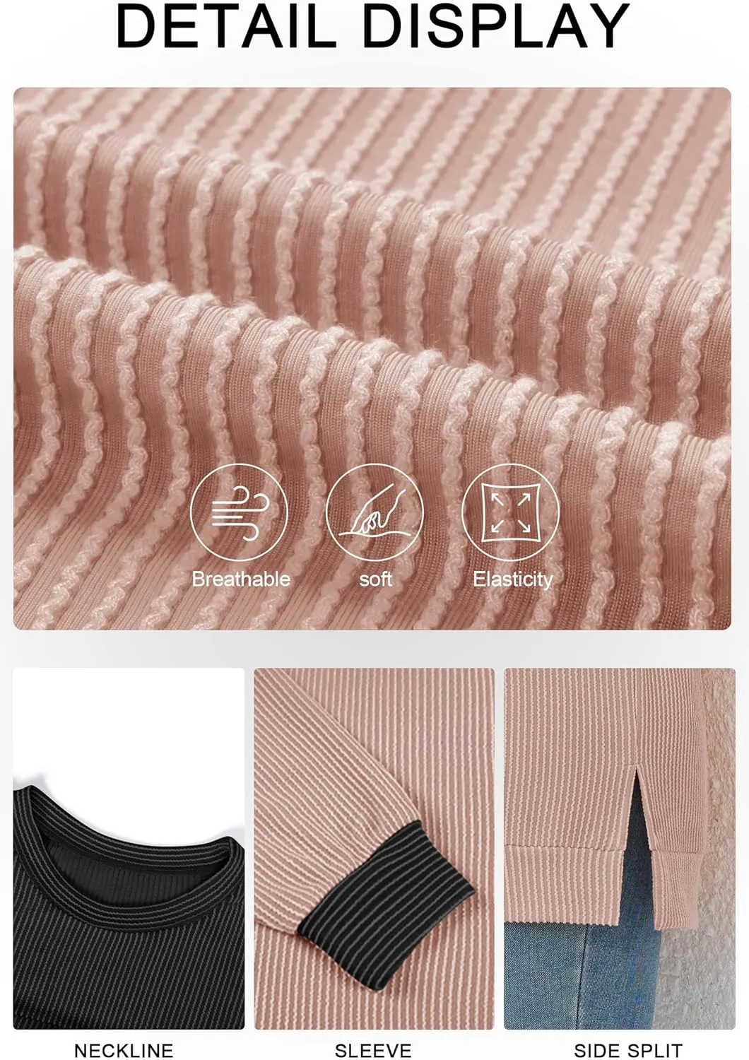 Womens Plus Size Sweatshirt Color Block Side Split Long Sleeve Crewneck Casual Loose Pullover Shirt Top