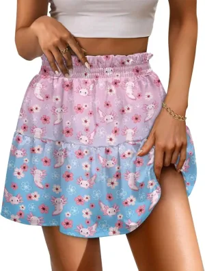 Women's Ruffle Flowy Mini Skirt Summer Pleated High Waisted Casual Skirts for Tennis Cycling Cricket Golf