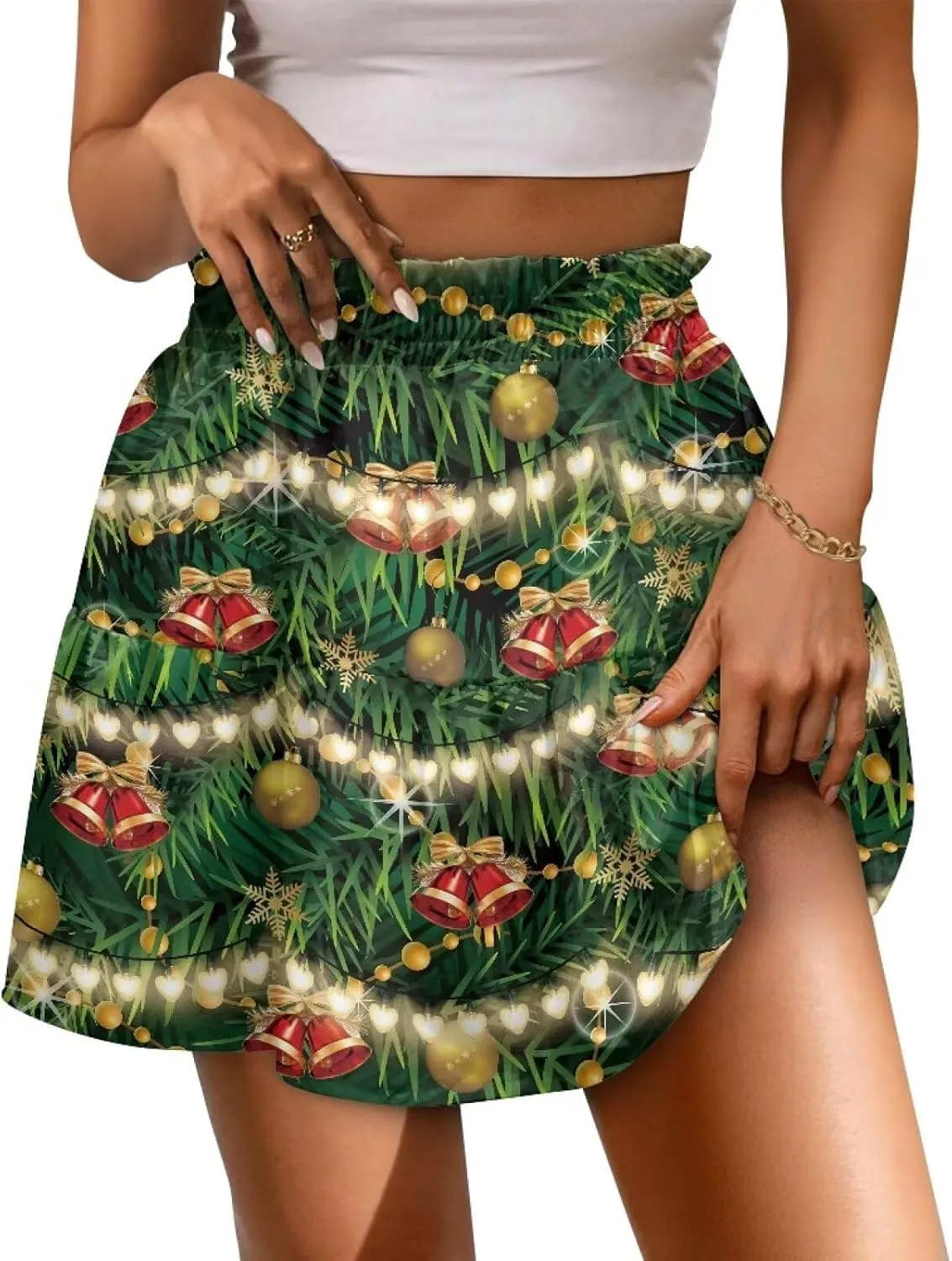 Women's Ruffle Flowy Mini Skirt Summer Pleated High Waisted Casual Skirts for Tennis Cycling Cricket Golf