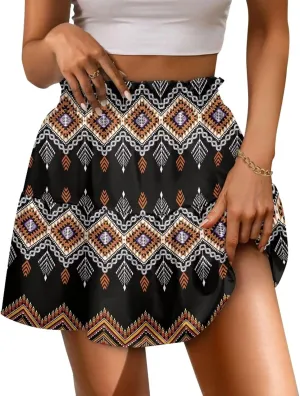 Women's Ruffle Flowy Mini Skirt Summer Pleated High Waisted Casual Skirts for Tennis Cycling Cricket Golf