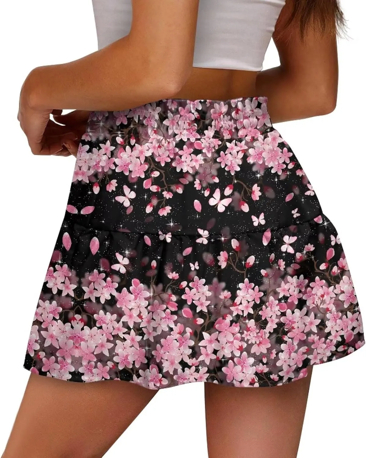 Women's Ruffle Flowy Mini Skirt Summer Pleated High Waisted Casual Skirts for Tennis Cycling Cricket Golf