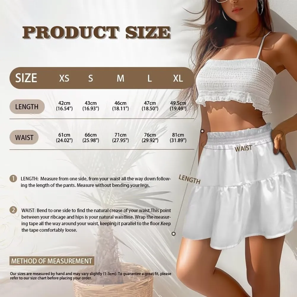Women's Ruffle Flowy Mini Skirt Summer Pleated High Waisted Casual Skirts for Tennis Cycling Cricket Golf