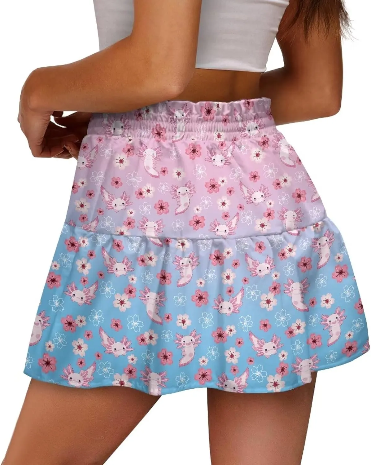 Women's Ruffle Flowy Mini Skirt Summer Pleated High Waisted Casual Skirts for Tennis Cycling Cricket Golf