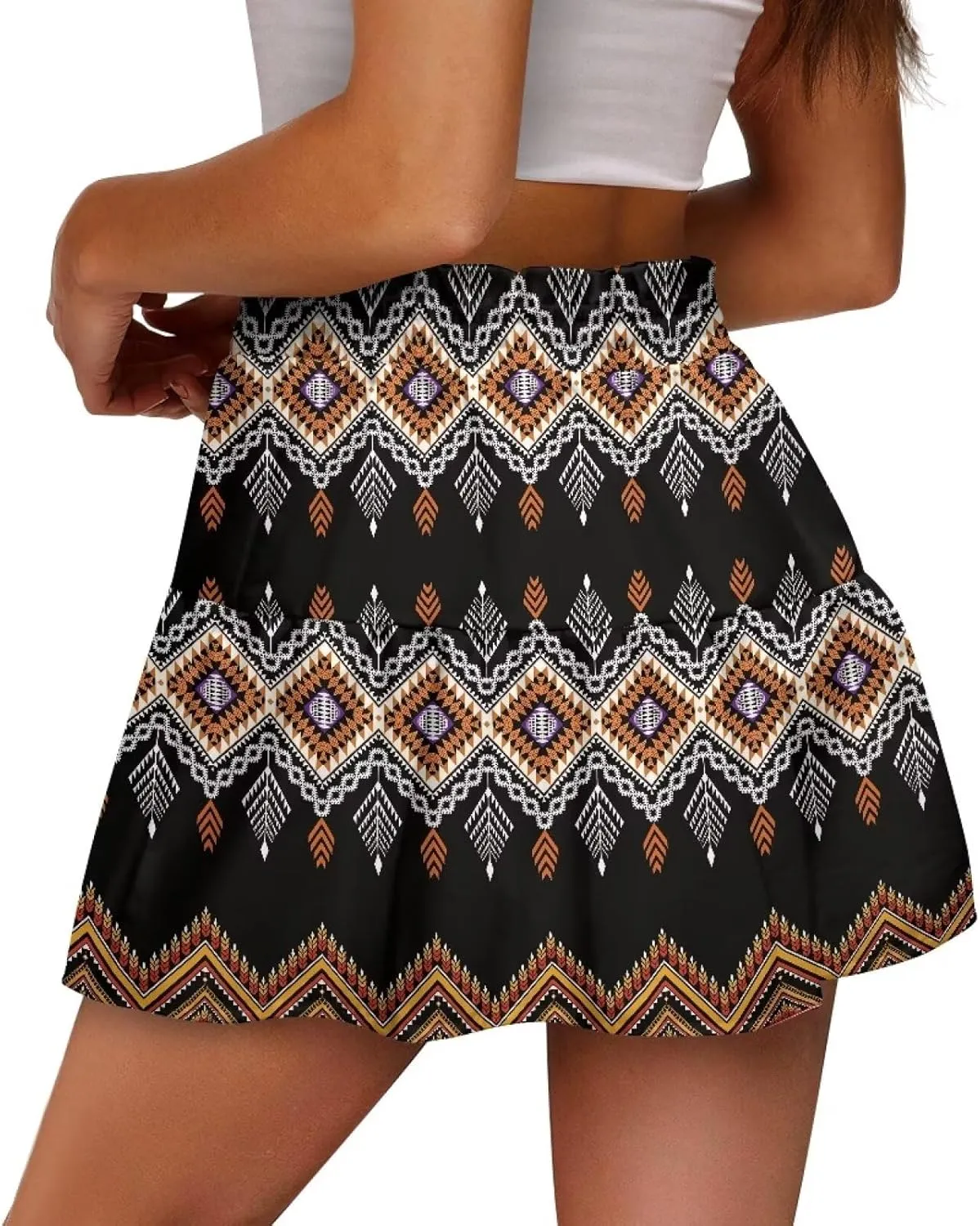 Women's Ruffle Flowy Mini Skirt Summer Pleated High Waisted Casual Skirts for Tennis Cycling Cricket Golf