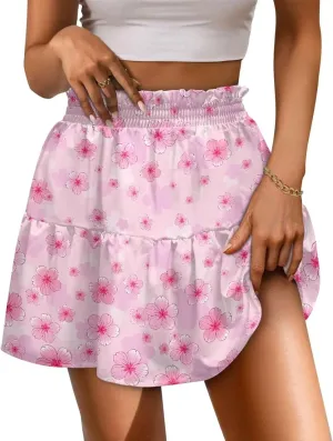 Women's Ruffle Flowy Mini Skirt Summer Pleated High Waisted Casual Skirts for Tennis Cycling Cricket Golf