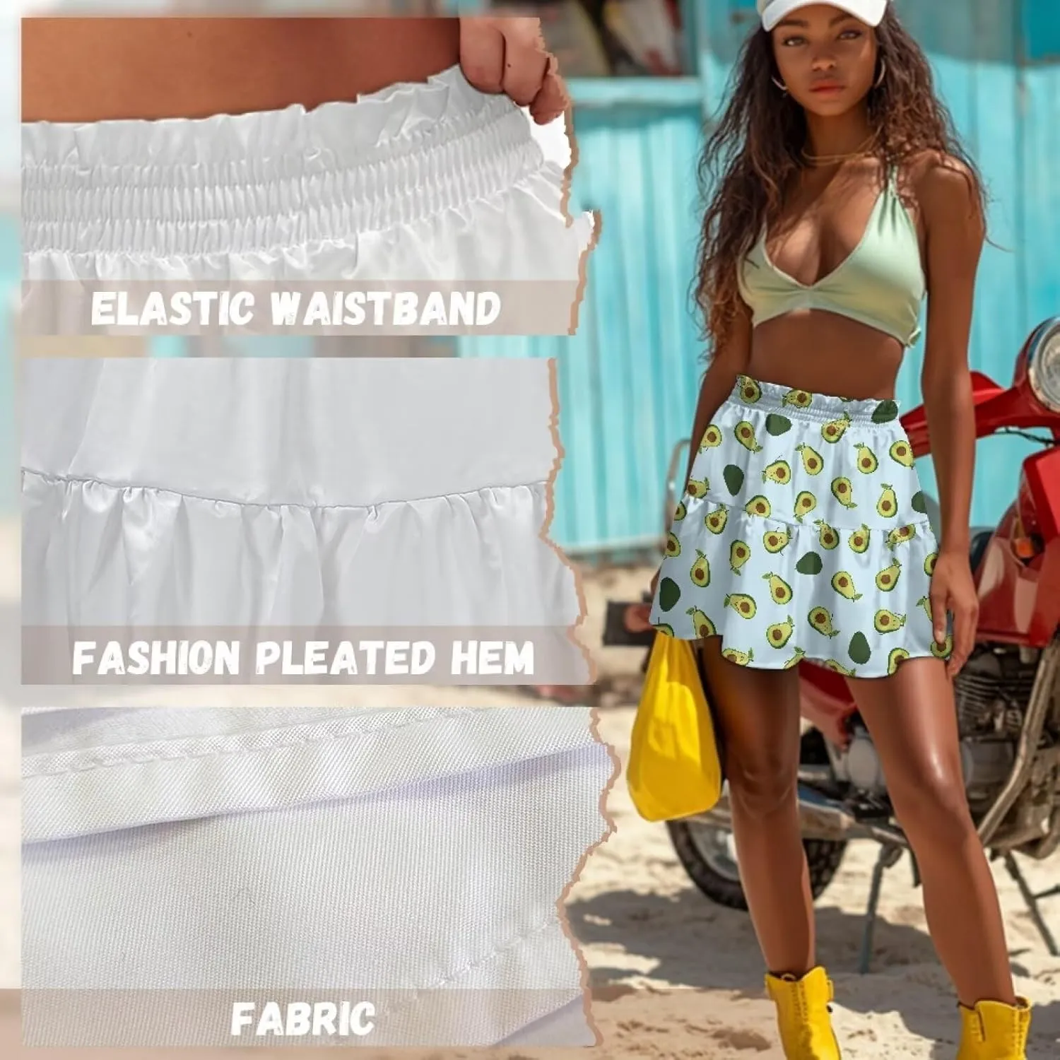 Women's Ruffle Flowy Mini Skirt Summer Pleated High Waisted Casual Skirts for Tennis Cycling Cricket Golf