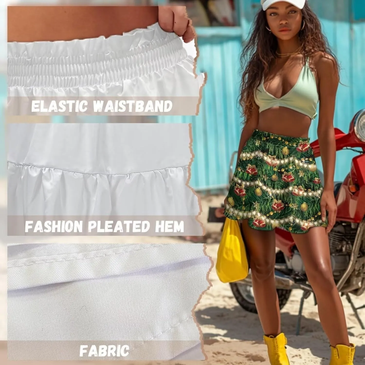 Women's Ruffle Flowy Mini Skirt Summer Pleated High Waisted Casual Skirts for Tennis Cycling Cricket Golf
