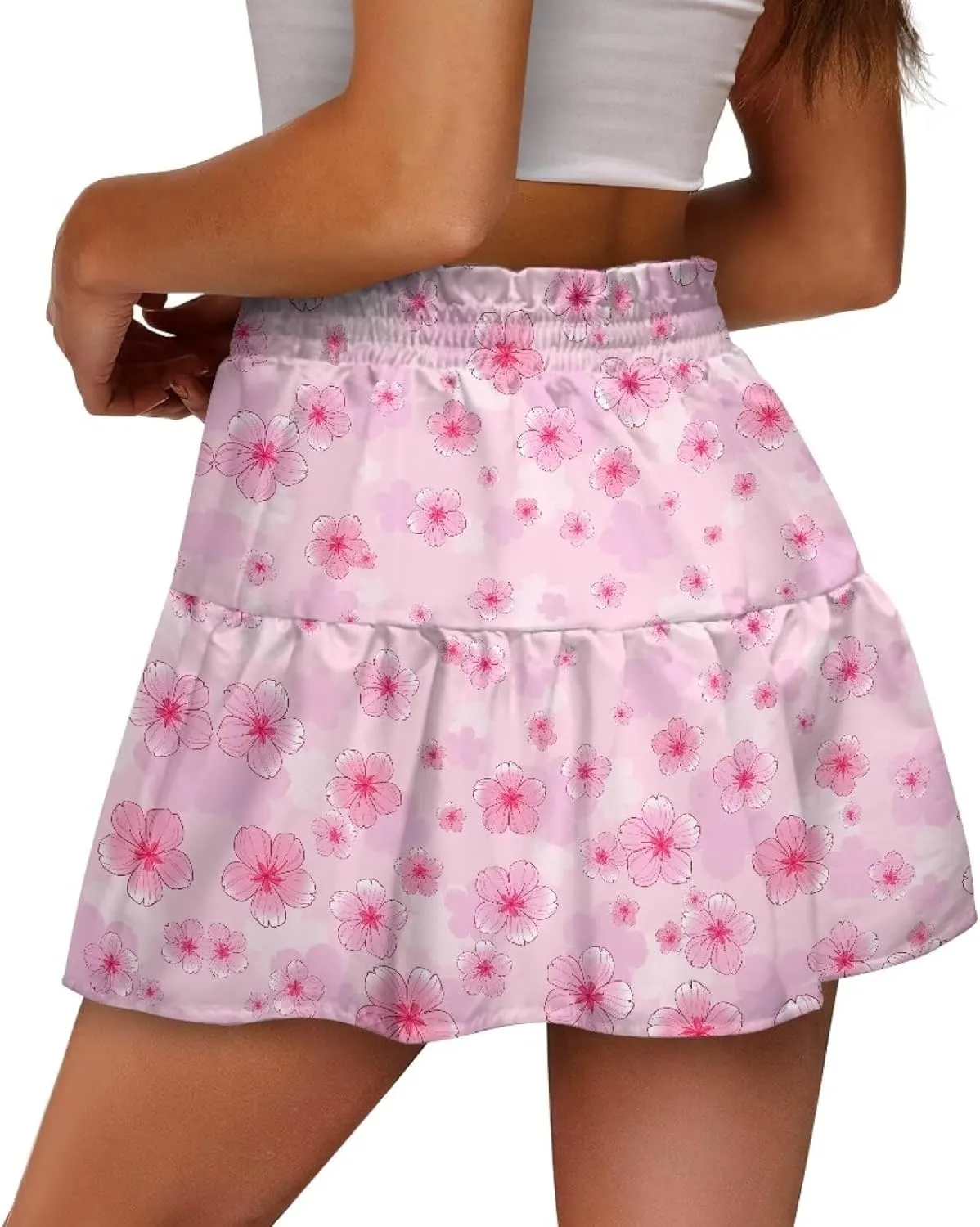 Women's Ruffle Flowy Mini Skirt Summer Pleated High Waisted Casual Skirts for Tennis Cycling Cricket Golf