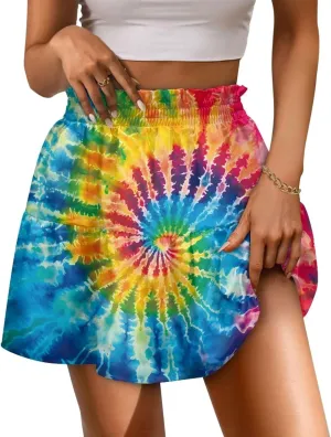 Women's Sexy Mini Skirt High Waist Flowy Summer Beach Aline Skirts for Night Clubs Music Festivals Party