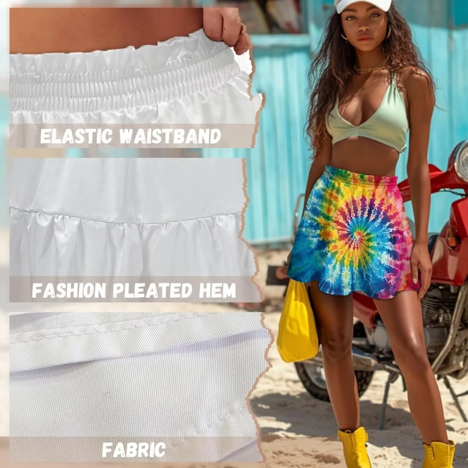Women's Sexy Mini Skirt High Waist Flowy Summer Beach Aline Skirts for Night Clubs Music Festivals Party