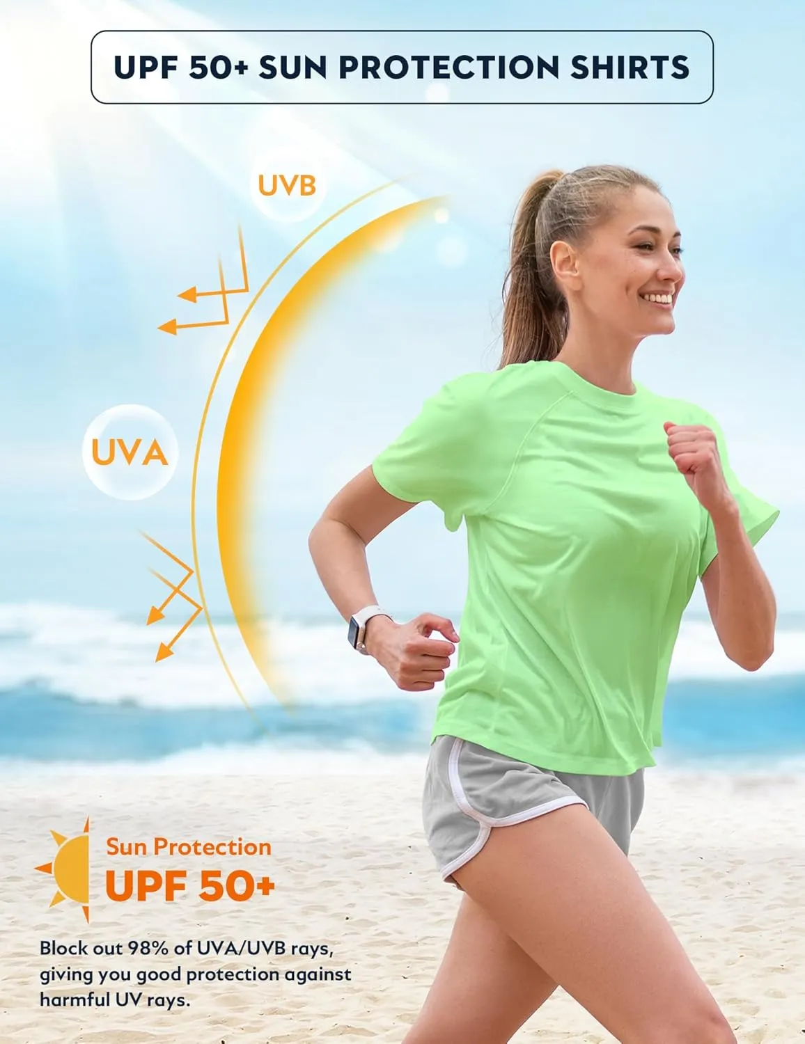 Women's Short Sleeve Swim Sun Shirt UPF 50  UV Protection Rash Guard Cooling Quick Dry Lightweight Workout Tops Outdoor Tee