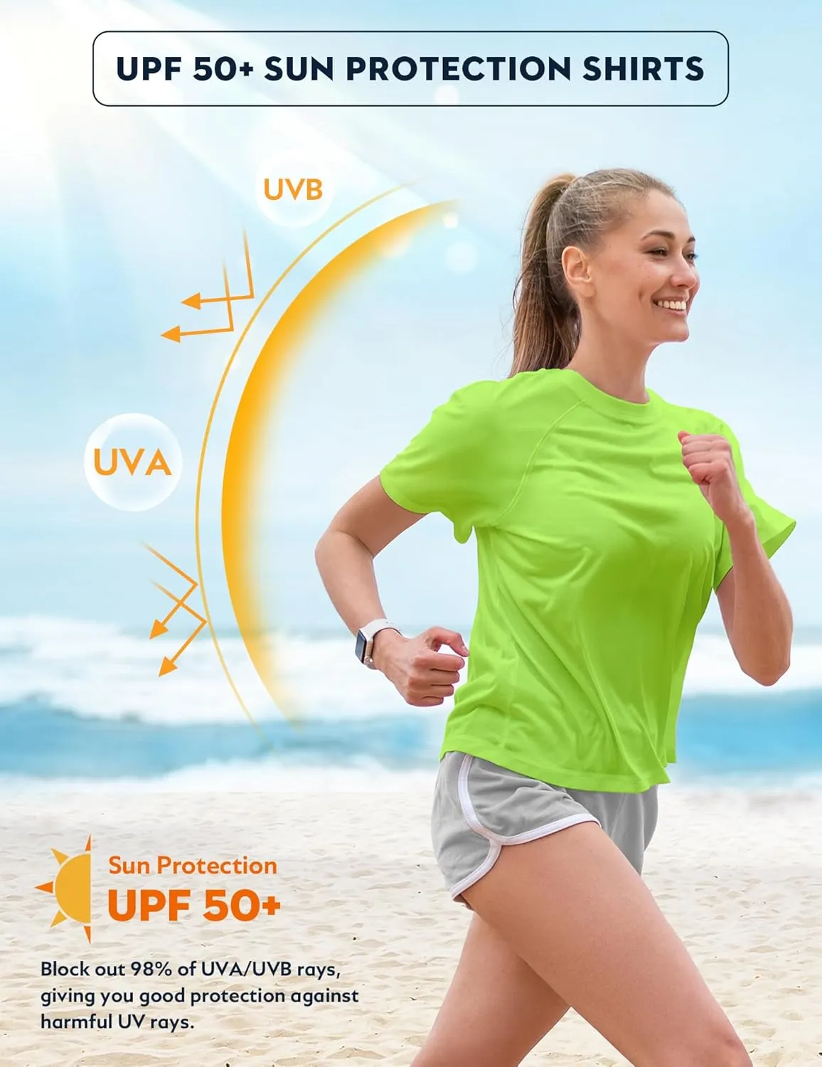 Women's Short Sleeve Swim Sun Shirt UPF 50  UV Protection Rash Guard Cooling Quick Dry Lightweight Workout Tops Outdoor Tee