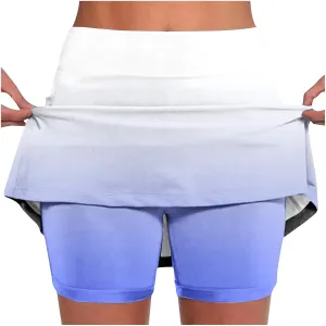 Womens Skorts Fashion Gradient Color Tennis Golf Skirts Plus Size Casual Skort with Built in Shorts Underneath