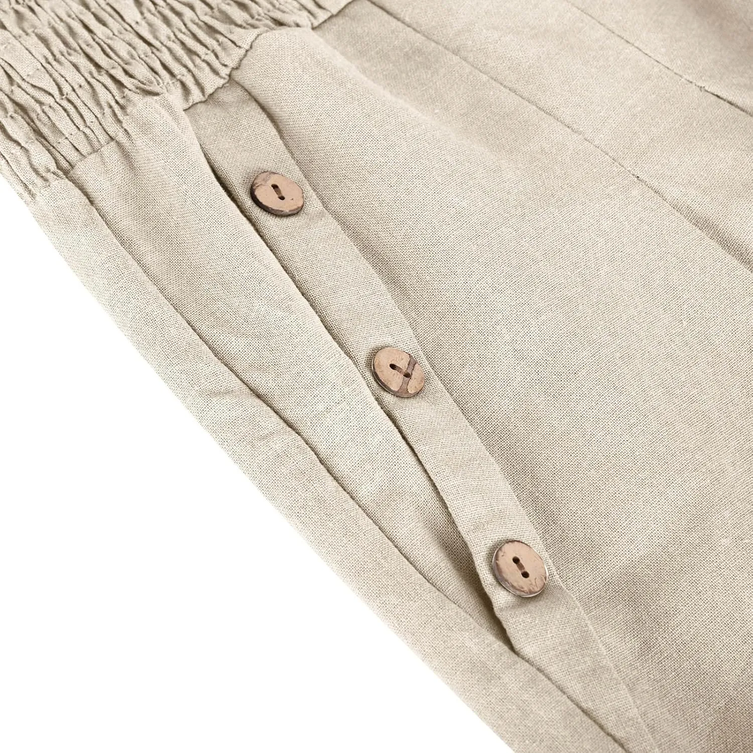 Womens Summer Cotton Linen Palazzo Pants Casual Smocked Waist Wide Leg Pants Loose Beach Lounge Trousers with Pockets