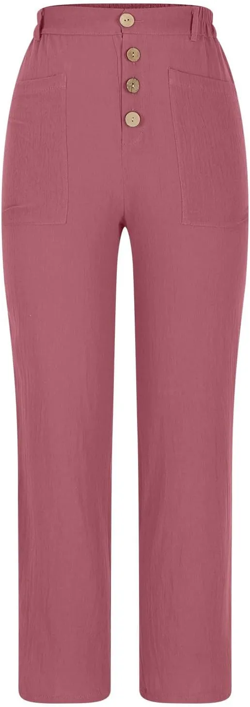 Womens Summer Cotton Linen Pants Wide Leg High Waist Palazzo Pants Lightweight Loose Fit Beach Pants Casual Trousers