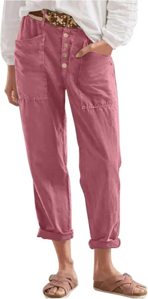 Womens Summer Cotton Linen Pants Wide Leg High Waist Palazzo Pants Lightweight Loose Fit Beach Pants Casual Trousers