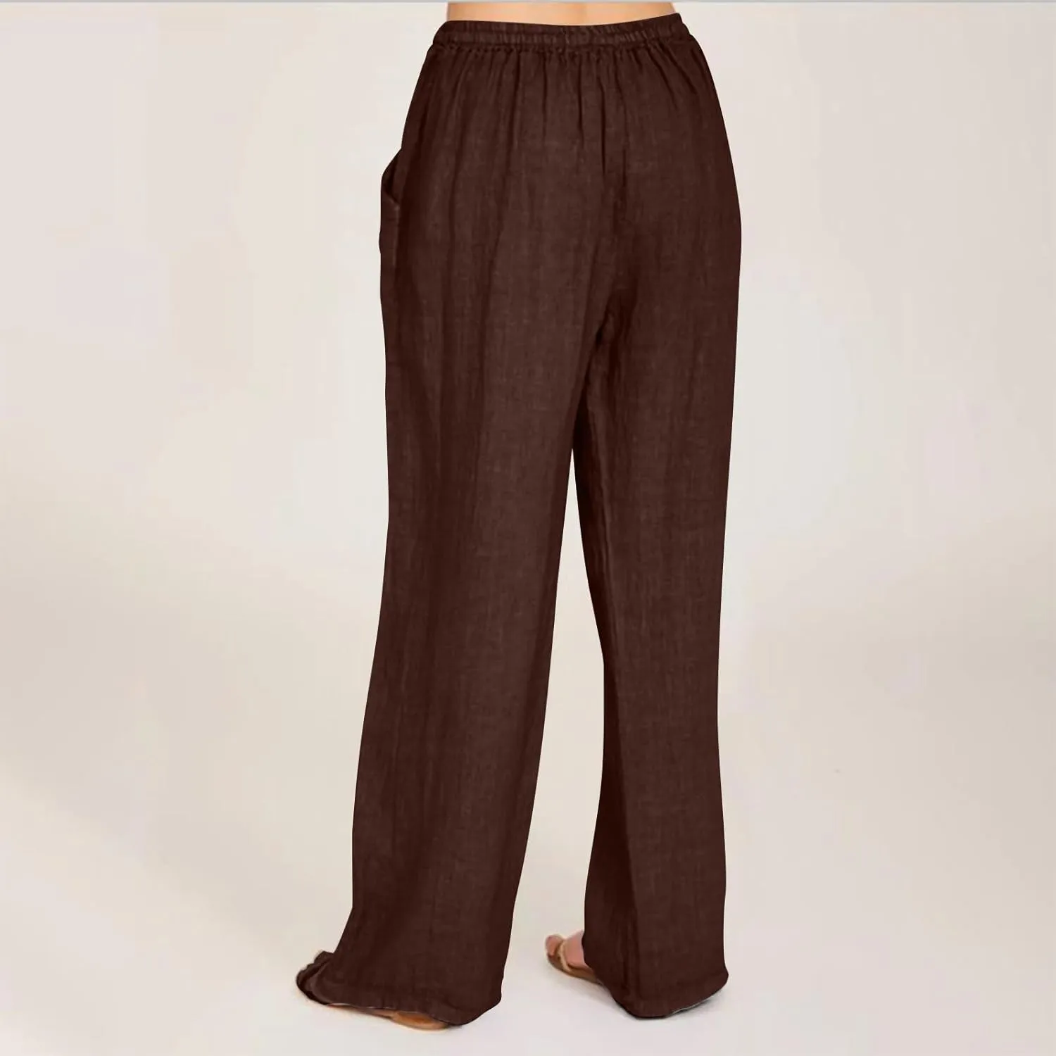 Women's Summer Linen Pants Flowy Wide Leg Long Lounge Pant Drawstring Trousers Business Casual Joggers Slacks Pockets