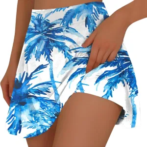 Womens Summer Tennis Skorts with Built in Shorts Workout Golf Athletic Skirts Hawaiian Vacation Floral Print Shorts