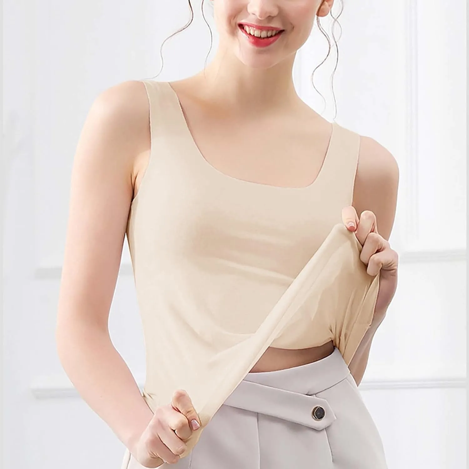 Womens Tank Tops with Built in Bra Cotton Sleeveless Camisole Shelf Bra Tops Yoga Shirts with Support Undershirts
