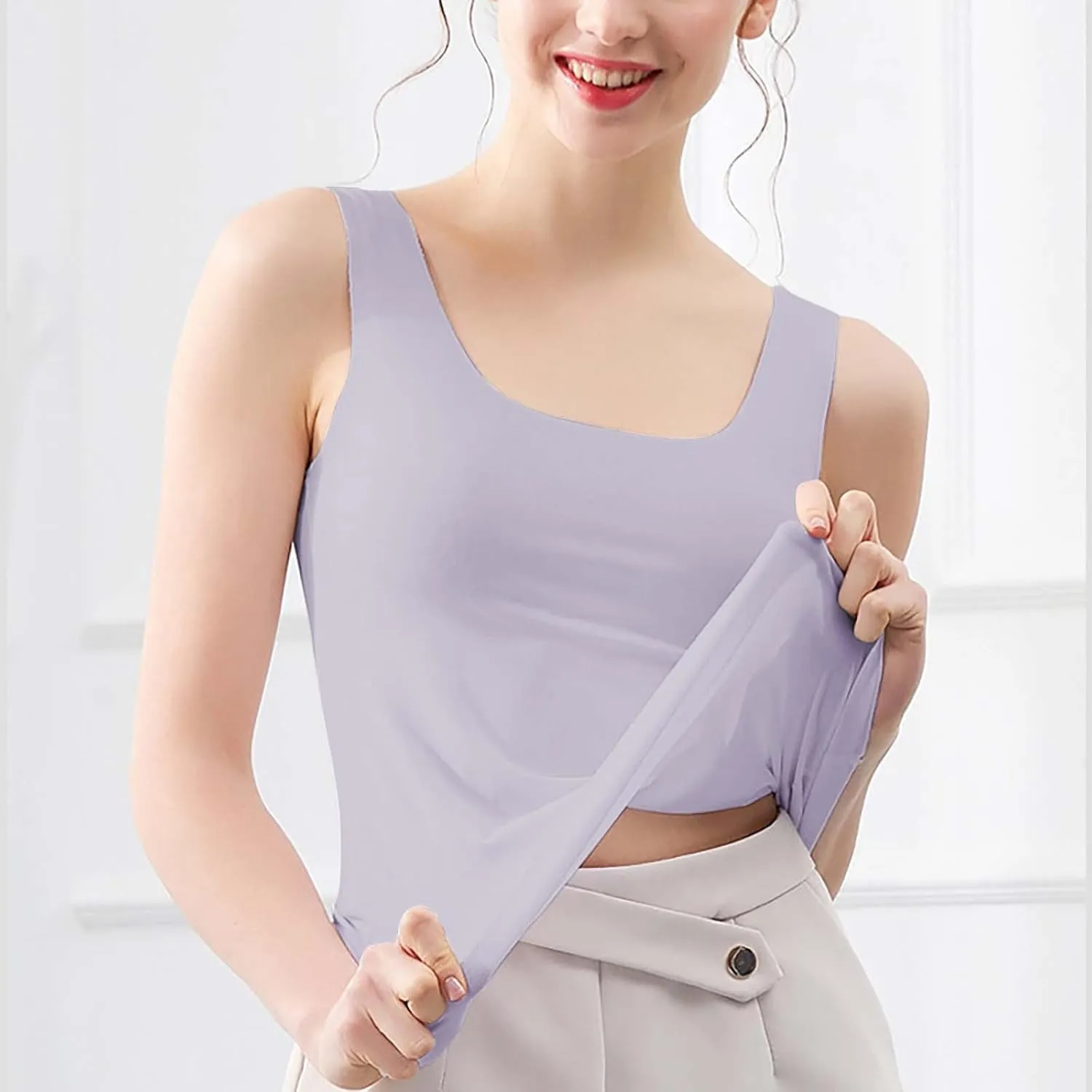 Womens Tank Tops with Built in Bra Cotton Sleeveless Camisole Shelf Bra Tops Yoga Shirts with Support Undershirts