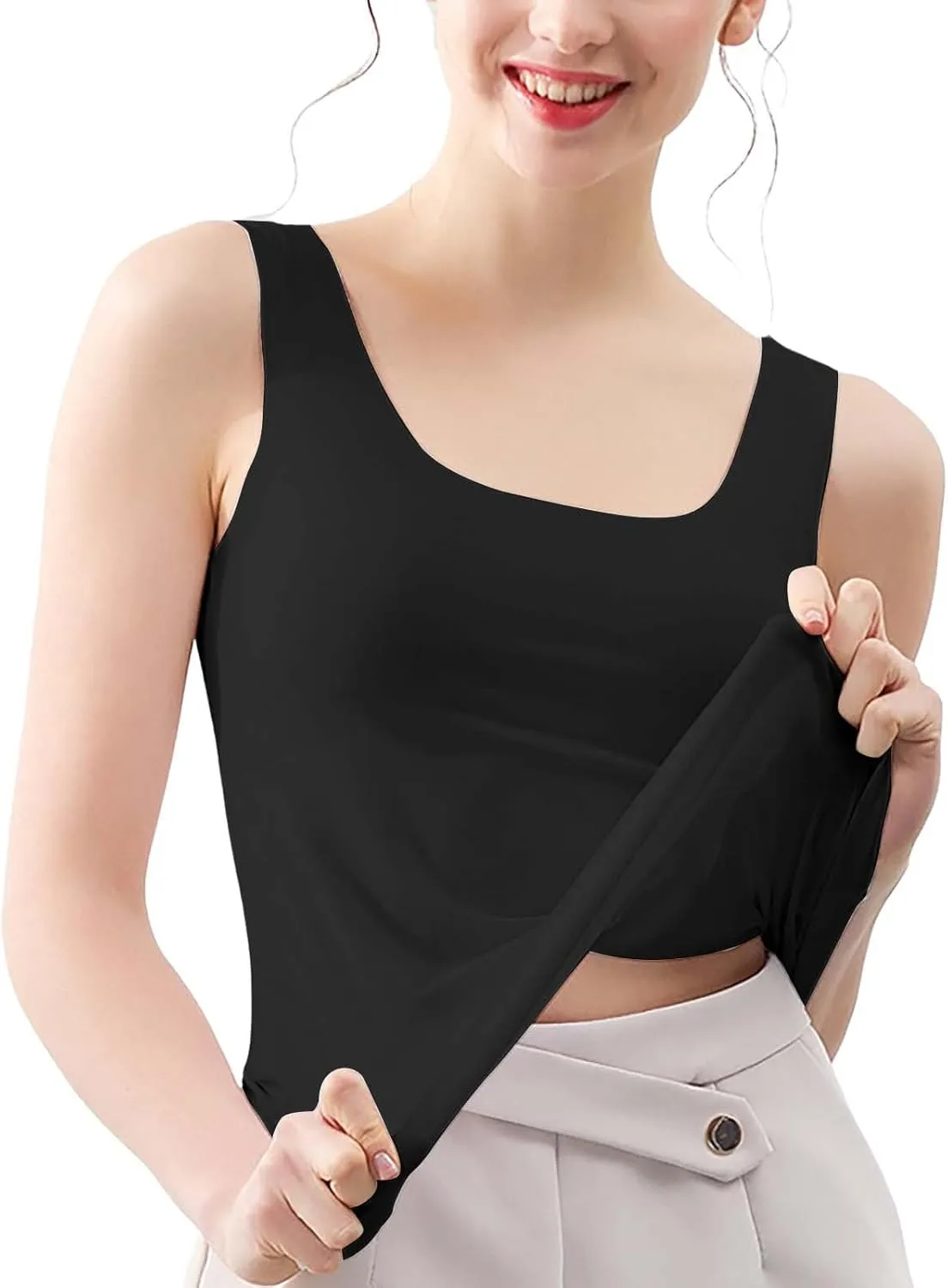 Womens Tank Tops with Built in Bra Cotton Sleeveless Camisole Shelf Bra Tops Yoga Shirts with Support Undershirts