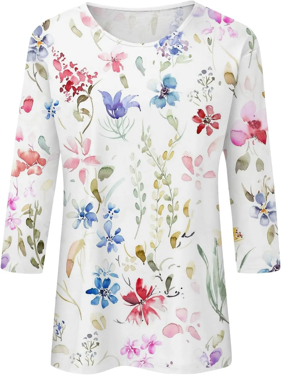 Womens Tops 3/4 Sleeve Shirts Trendy Floral Blouses Casual Loose Fit Summer Tee Crewneck Tunic Tops 2024 S-5XL