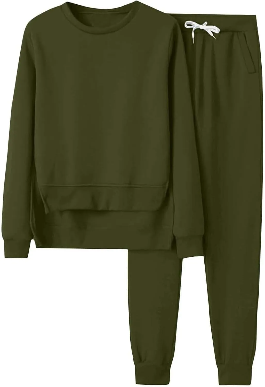 Women's Two Piece Tracksuit Fall Long Sleeve Crewneck Solid Color Cute Baggy Sweatpants Fall Fashion Outfits